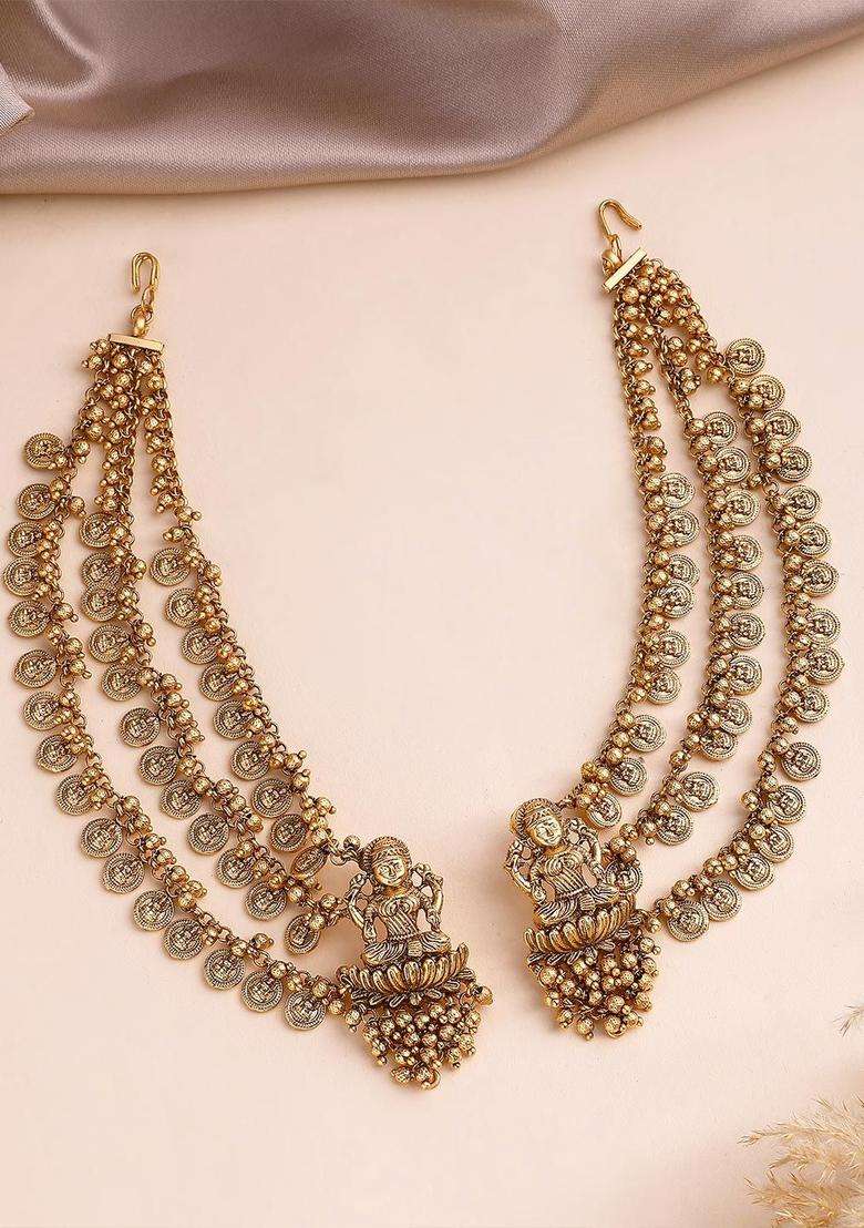 Gold-Plated Contemporary Kaanchain Temple Drop Traditional Earrings for Women | Traditional Temple Jewellery for Wedding & Festive Wear | Gift for Her - Indya