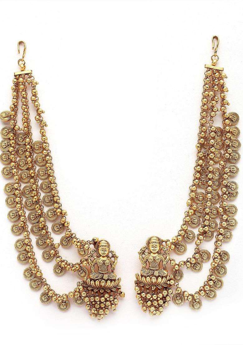 Gold-Plated Contemporary Kaanchain Temple Drop Traditional Earrings for Women | Traditional Temple Jewellery for Wedding & Festive Wear | Gift for Her - Indya
