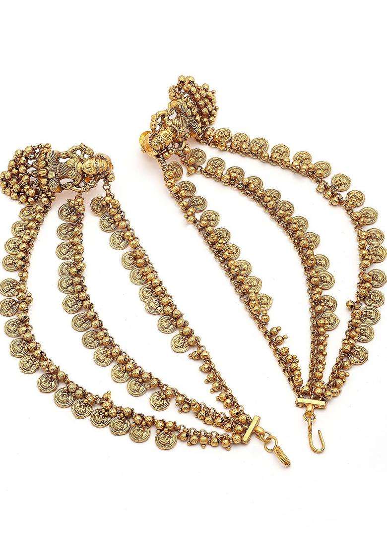 Gold-Plated Contemporary Kaanchain Temple Drop Traditional Earrings for Women | Traditional Temple Jewellery for Wedding & Festive Wear | Gift for Her - Indya