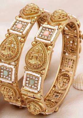 Gold-Plated Temple Kundan Bangle for Women | Traditional Temple Jewellery for Wedding & Festive Wear | Gift for Her