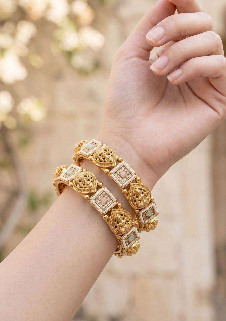 Gold-Plated Temple Kundan Bangle for Women | Traditional Temple Jewellery for Wedding & Festive Wear | Gift for Her - Indya