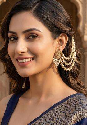 Gold-Plated Contemporary Beaded Kaanchain Beaded Temple Drop Earrings for Women | Traditional Temple Jewellery for Wedding & Festive Wear | Gift for Her