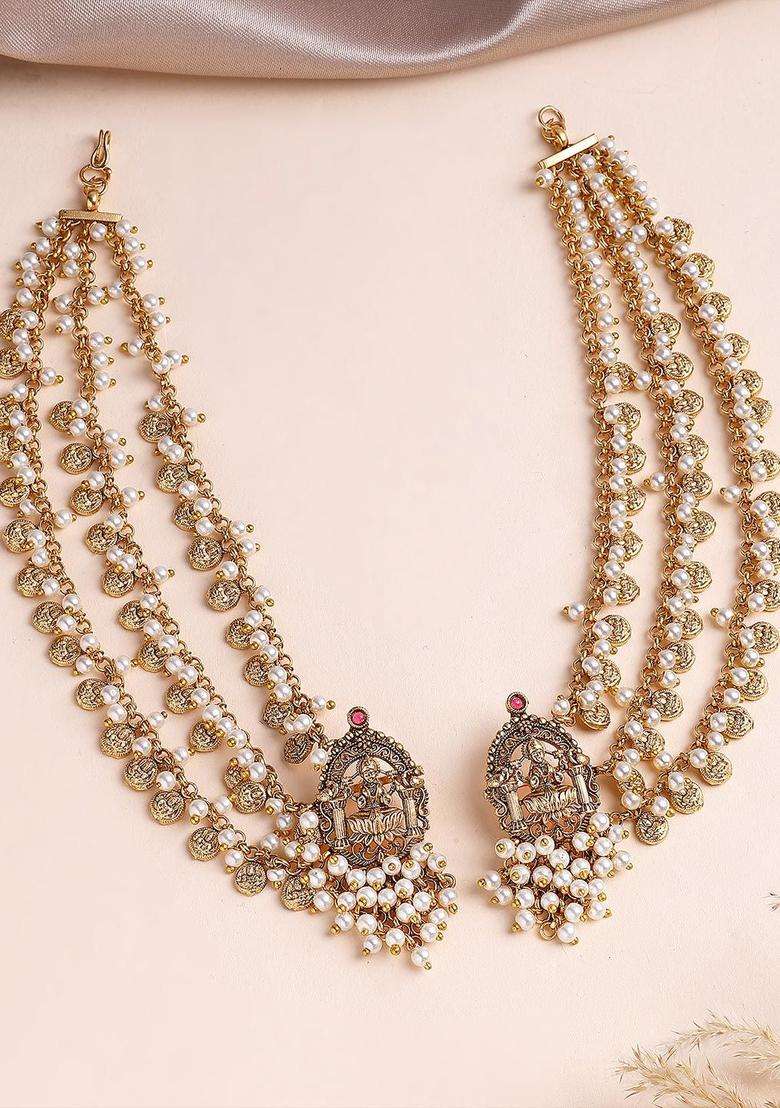 Gold-Plated Contemporary Beaded Kaanchain Beaded Temple Drop Earrings for Women | Traditional Temple Jewellery for Wedding & Festive Wear | Gift for Her - Indya