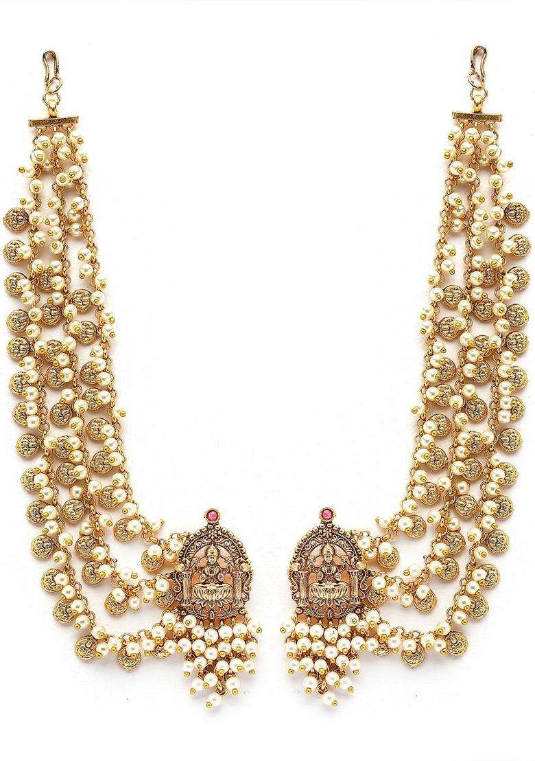 Gold-Plated Contemporary Beaded Kaanchain Beaded Temple Drop Earrings for Women | Traditional Temple Jewellery for Wedding & Festive Wear | Gift for Her - Indya