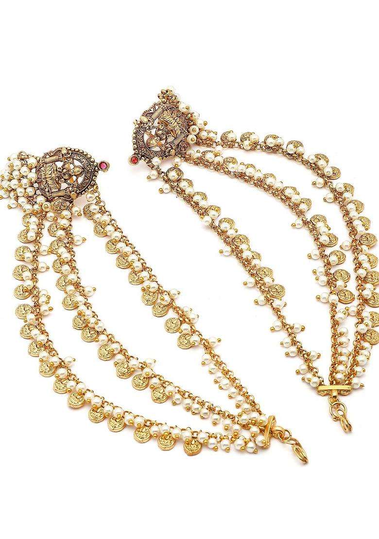 Gold-Plated Contemporary Beaded Kaanchain Beaded Temple Drop Earrings for Women | Traditional Temple Jewellery for Wedding & Festive Wear | Gift for Her - Indya