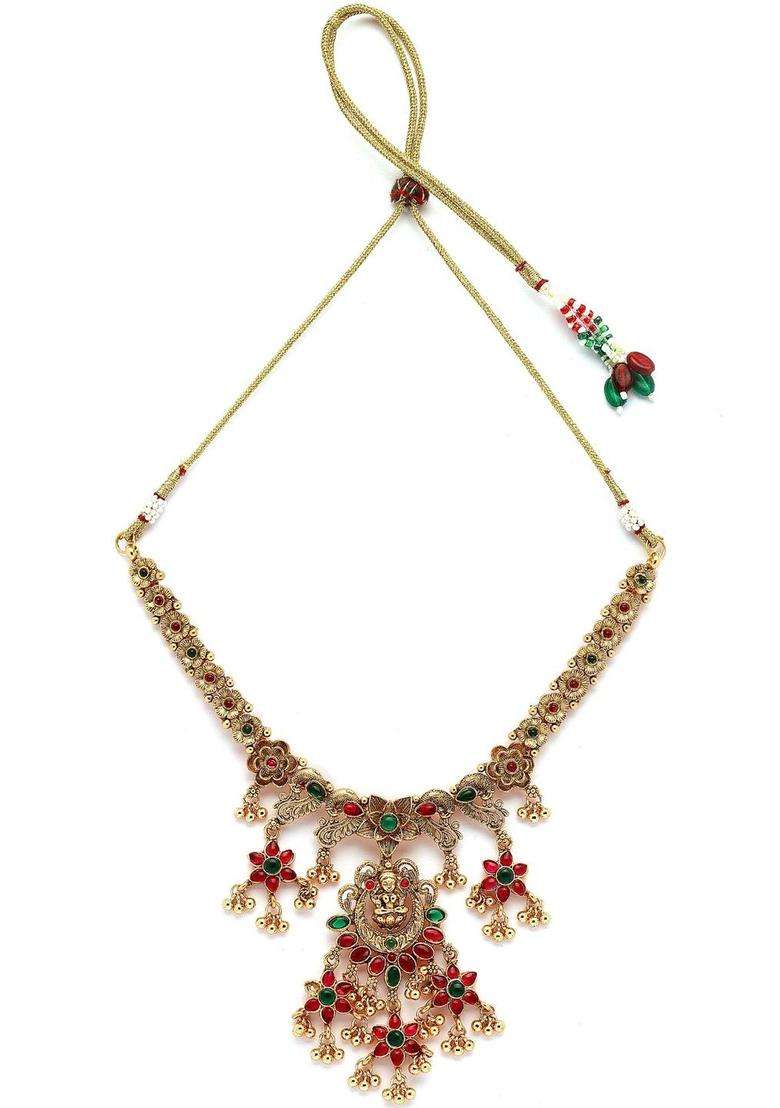 Gold-Plated Artificial Stones Studded Goddess Laxmi Mata Temple Traditional Jewellery Set for Women | Traditional Temple Jewellery for Wedding & Festive Wear | Gift for Her - Indya