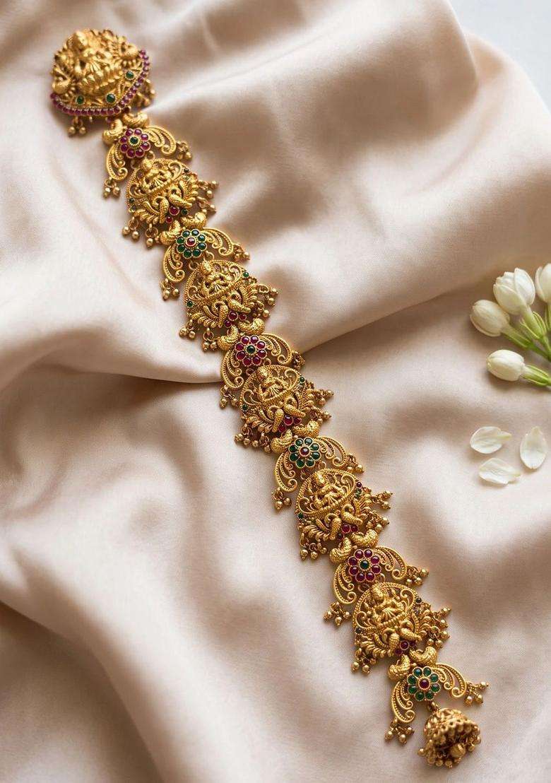 Gold-Plated Artificial Stones Studded Sheeshphool Head Jewellery for Women | Traditional Temple Jewellery for Wedding & Festive Wear | Gift for Her - Indya