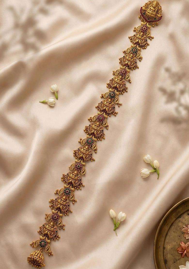 Gold-Plated Artificial Stones Studded Sheeshphool Head Jewellery for Women | Traditional Temple Jewellery for Wedding & Festive Wear | Gift for Her - Indya