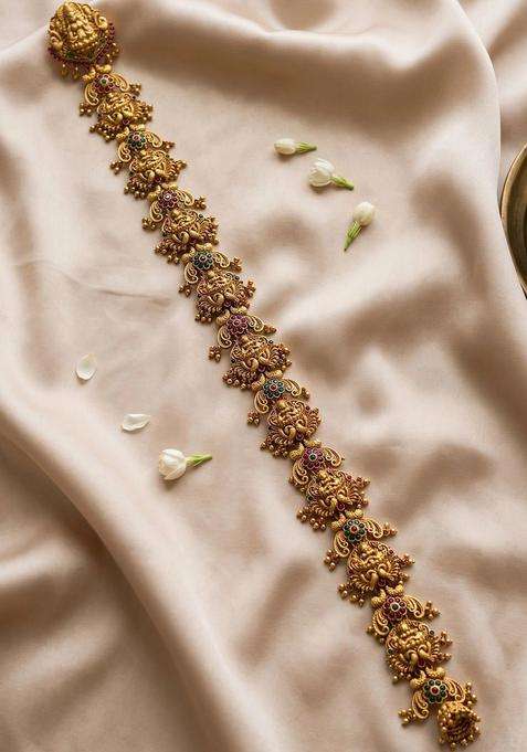 Gold-Plated Artificial Stones Studded Sheeshphool Head Jewellery for Women | Traditional Temple Jewellery for Wedding & Festive Wear | Gift for Her