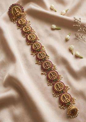 Gold-Plated Artificial Stones Studded Sheeshphool Head Jewellery for Women | Traditional Temple Jewellery for Wedding & Festive Wear | Gift for Her
