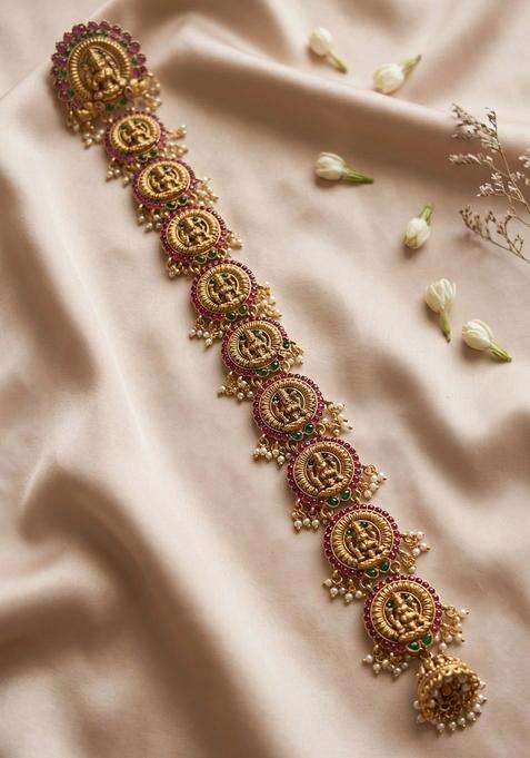 Gold-Plated Artificial Stones Studded Sheeshphool Head Jewellery for Women | Traditional Temple Jewellery for Wedding & Festive Wear | Gift for Her