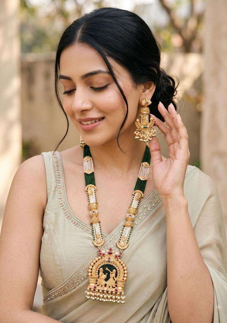 Gold-Plated Temple Kundan Pack of 1 Jewellery Set for Women | Traditional Temple Jewellery for Wedding & Festive Wear | Gift for Her - Indya