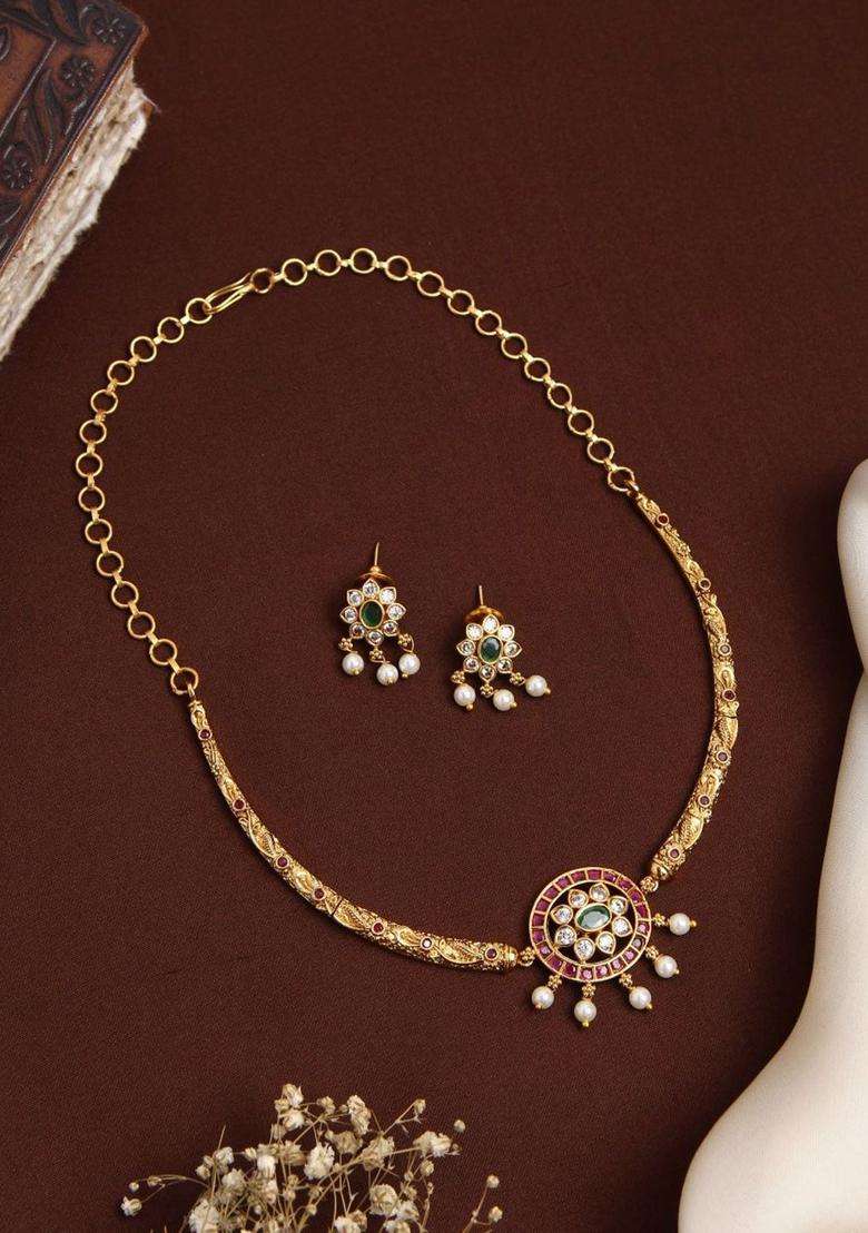 Gold-Plated Kemp Flower Hasli Choker for Women | Traditional Temple Jewellery for Wedding & Festive Wear | Gift for Her - Indya