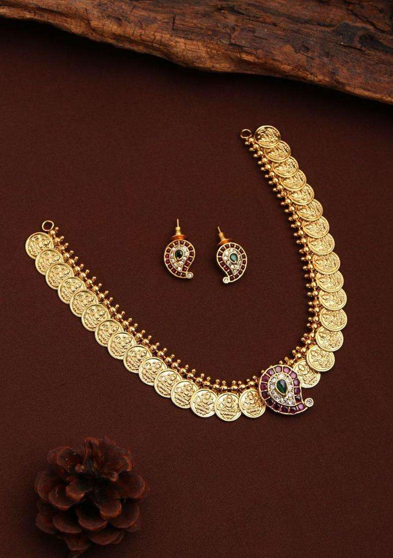 Gold-Plated Goddess Coin Manga Choker for Women | Traditional Temple Jewellery for Wedding & Festive Wear | Gift for Her - Indya