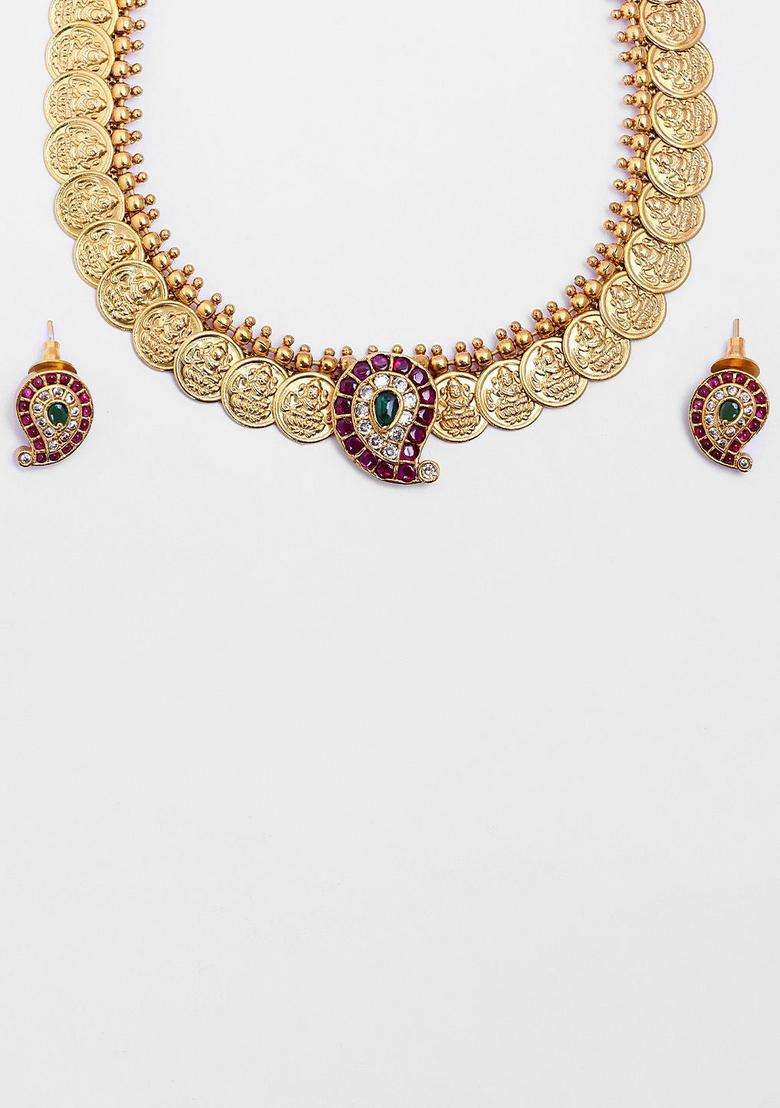 Gold-Plated Goddess Coin Manga Choker for Women | Traditional Temple Jewellery for Wedding & Festive Wear | Gift for Her - Indya