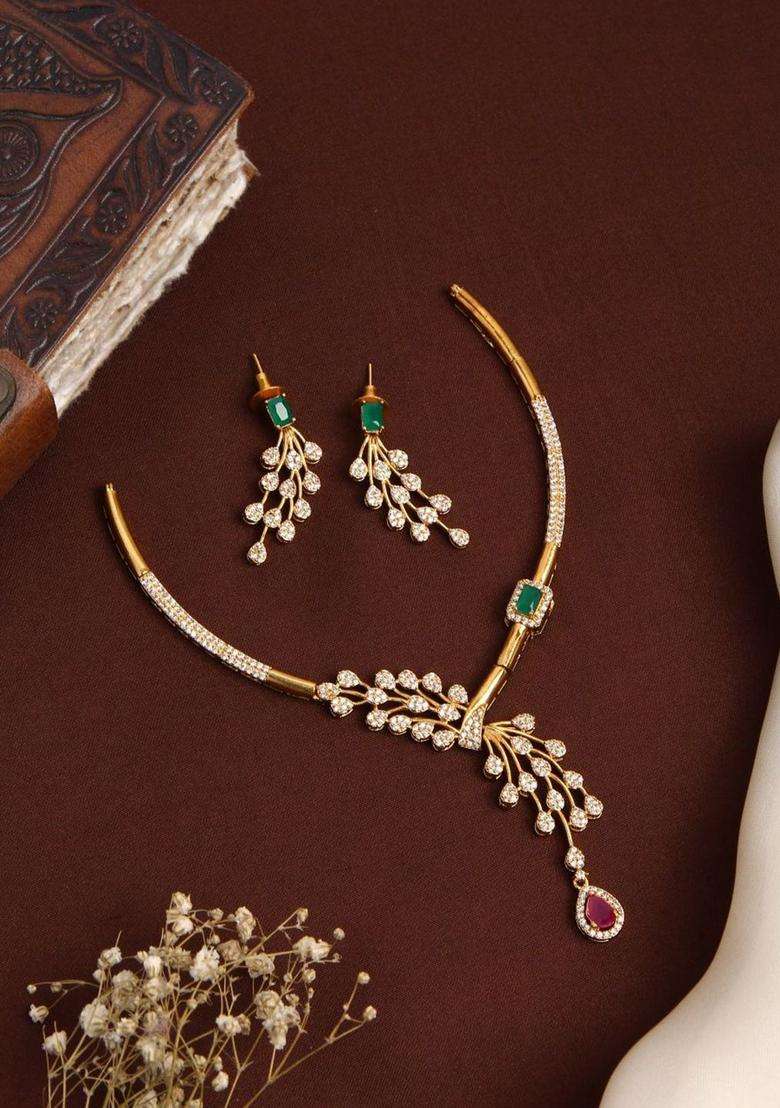 Gold-Plated Leafy Party Wear Hasli Choker for Women | Traditional Temple Jewellery for Wedding & Festive Wear | Gift for Her - Indya