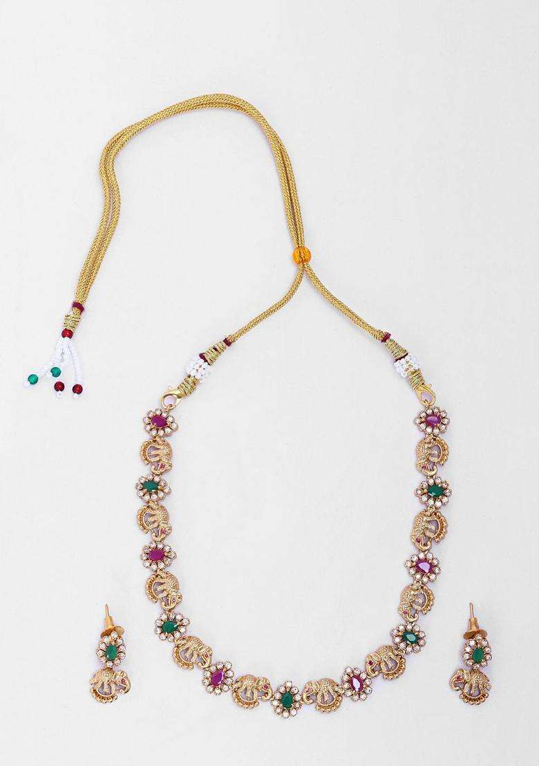 Gold-Plated Thilak Elephant Multi Choker for Women | Traditional Temple Jewellery for Wedding & Festive Wear | Gift for Her - Indya