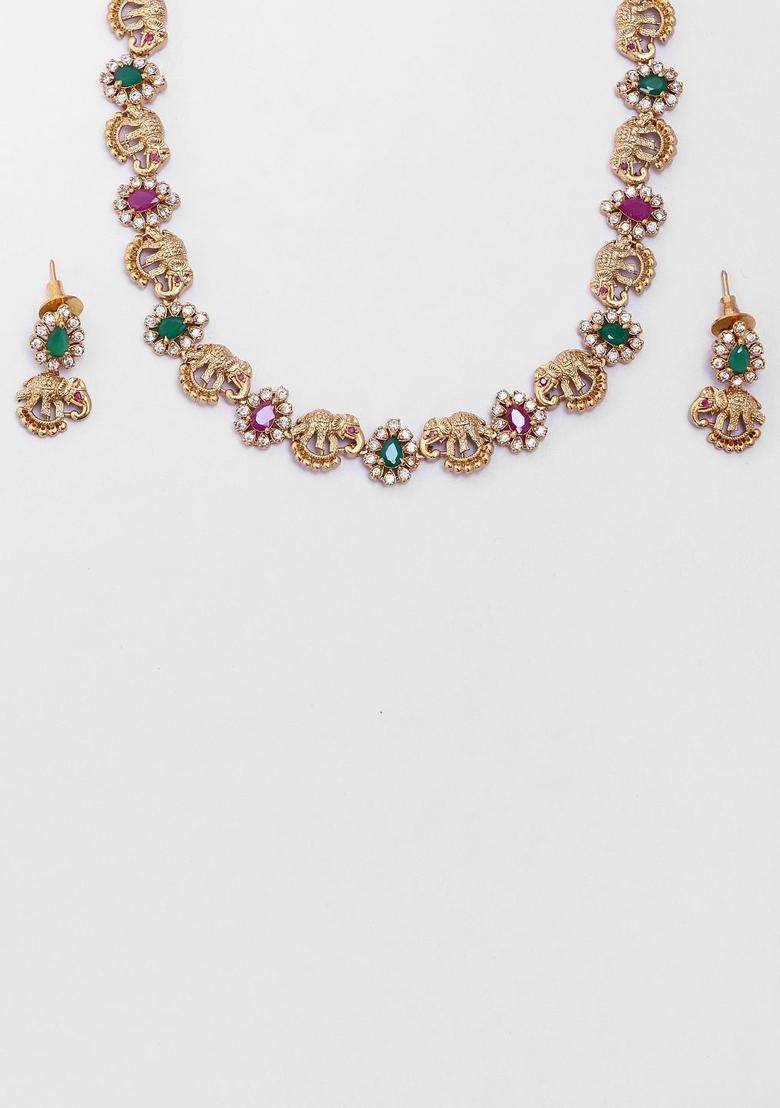 Gold-Plated Thilak Elephant Multi Choker for Women | Traditional Temple Jewellery for Wedding & Festive Wear | Gift for Her - Indya