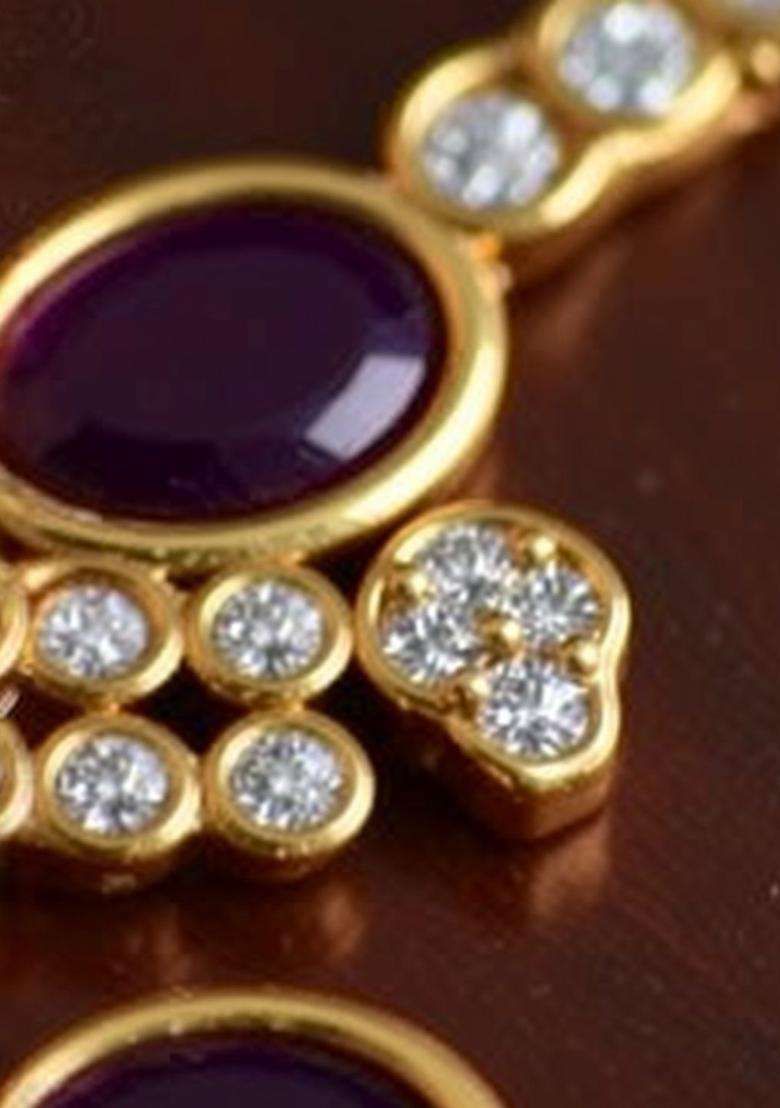 Gold-Plated Temple Cubic Zirconia Necklace and Earrings for Women | Traditional Temple Jewellery for Wedding & Festive Wear | Gift for Her - Indya