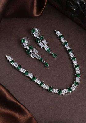 Silver-Plated Stone-Studded Jewellery Set for Women | Traditional Temple Jewellery for Wedding & Festive Wear | Gift for Her
