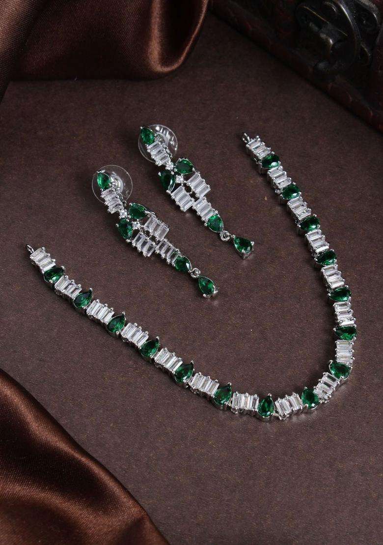 Silver-Plated Stone-Studded Jewellery Set for Women | Traditional Temple Jewellery for Wedding & Festive Wear | Gift for Her - Indya
