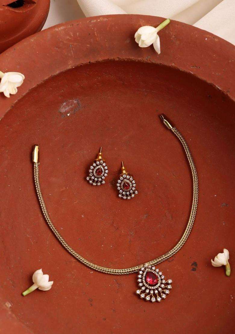 Gold-Plated Leela Thilak Ruby Choker for Women | Traditional Temple Jewellery for Wedding & Festive Wear | Gift for Her - Indya