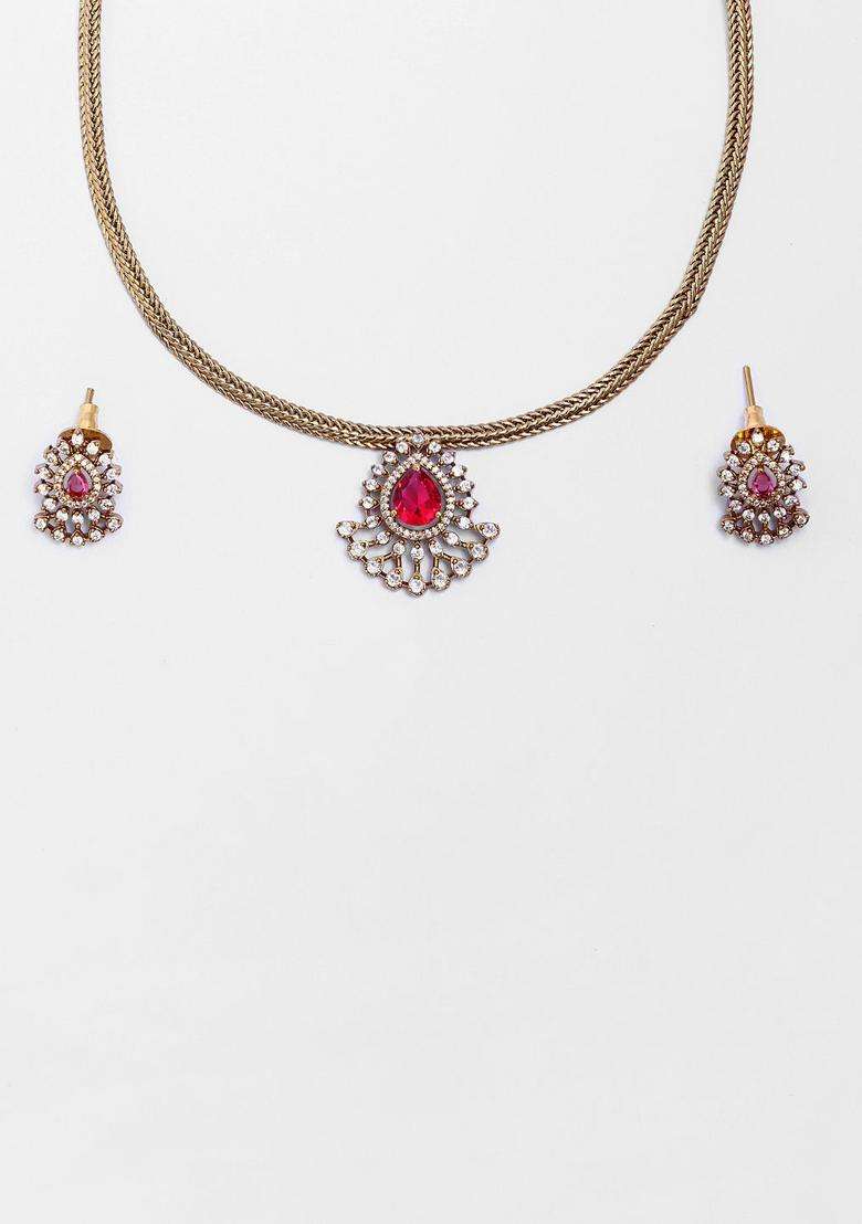 Gold-Plated Leela Thilak Ruby Choker for Women | Traditional Temple Jewellery for Wedding & Festive Wear | Gift for Her - Indya