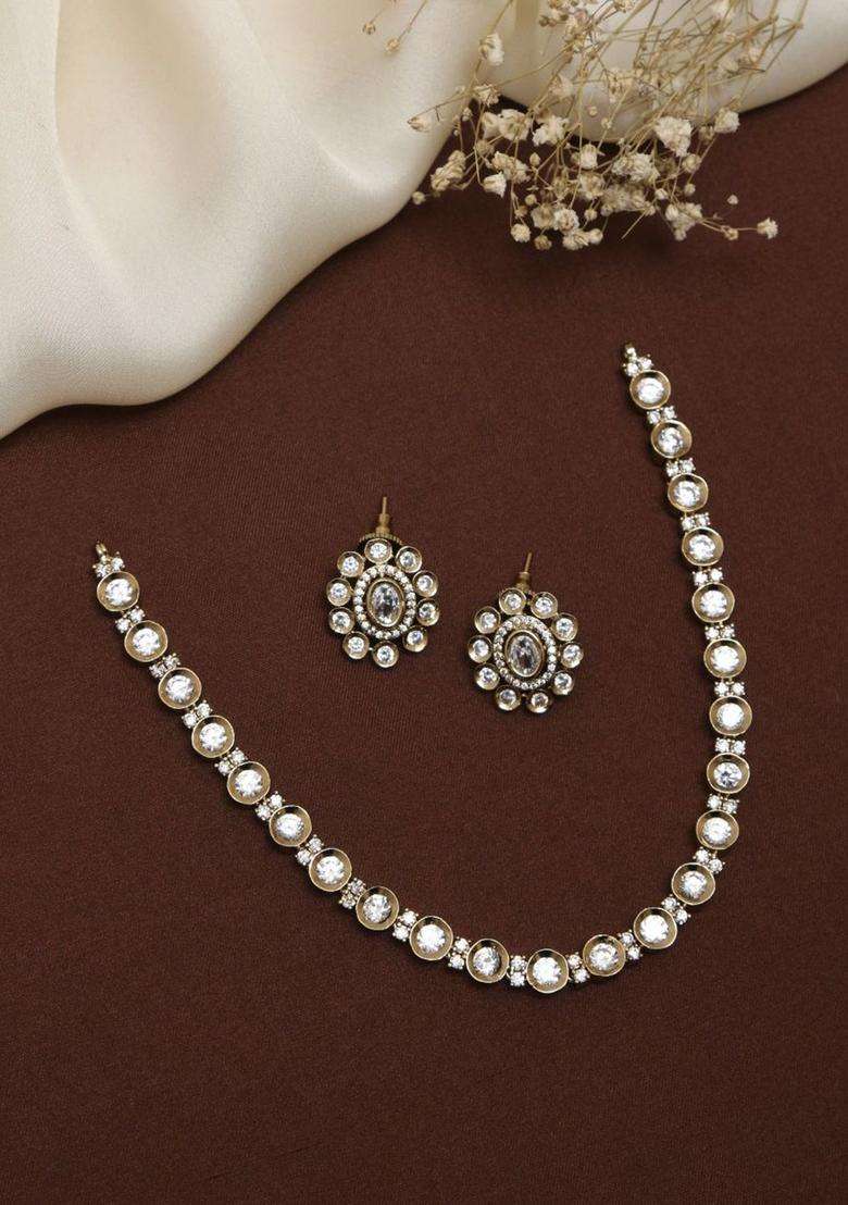 Gold-Plated Single Line AD Choker for Women | Traditional Temple Jewellery for Wedding & Festive Wear | Gift for Her - Indya
