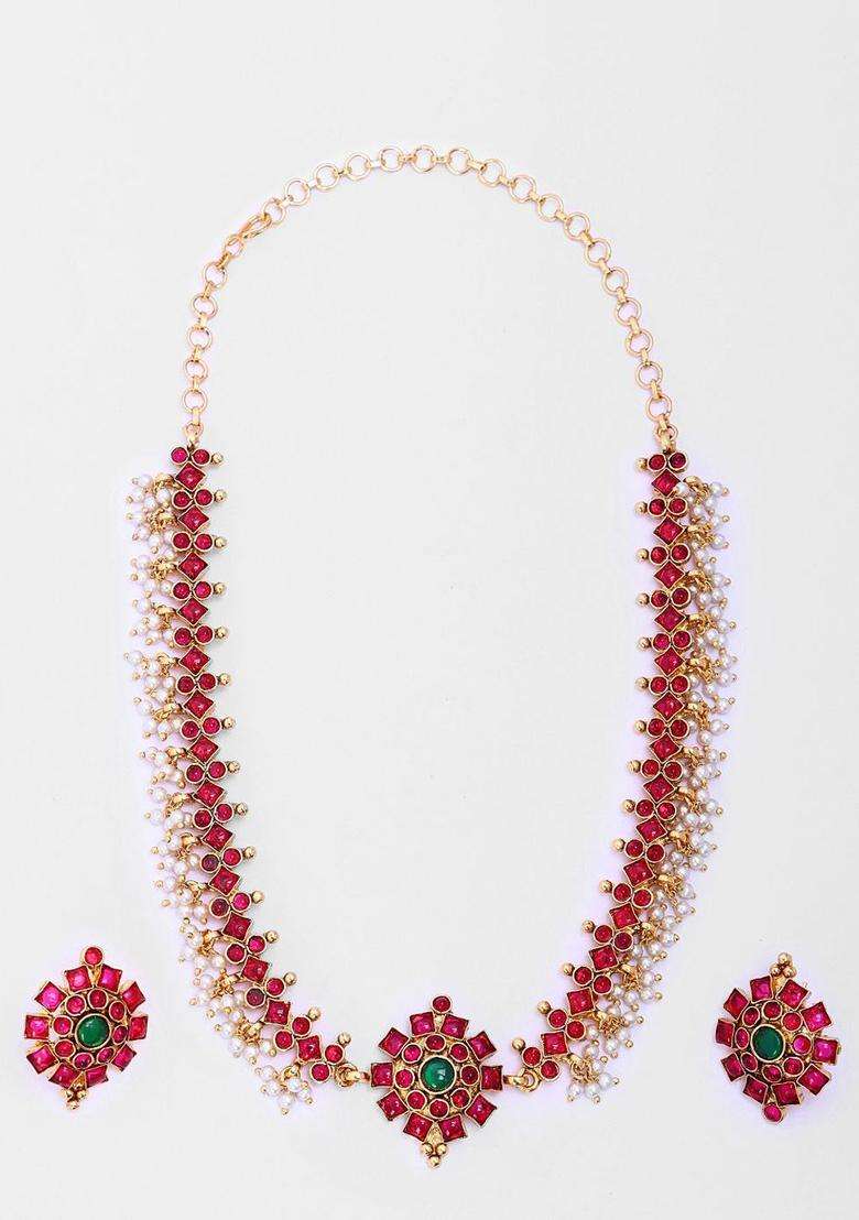 Gold-Plated Kemp Choker Necklace Set with Earrings for Women | Traditional Temple Jewellery for Wedding & Festive Wear | Gift for Her - Indya