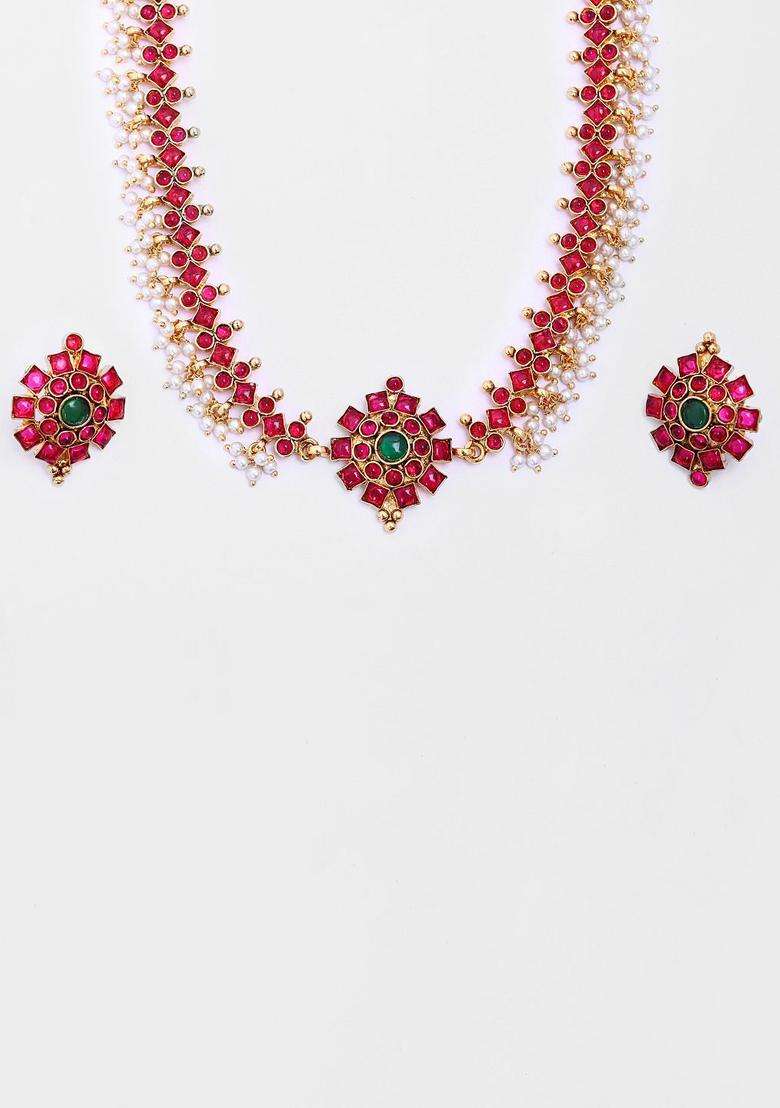 Gold-Plated Kemp Choker Necklace Set with Earrings for Women | Traditional Temple Jewellery for Wedding & Festive Wear | Gift for Her - Indya
