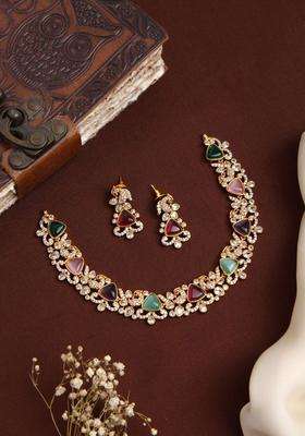 Gold-Plated Megna Peacock Multistone Choker for Women | Traditional Temple Jewellery for Wedding & Festive Wear | Gift for Her
