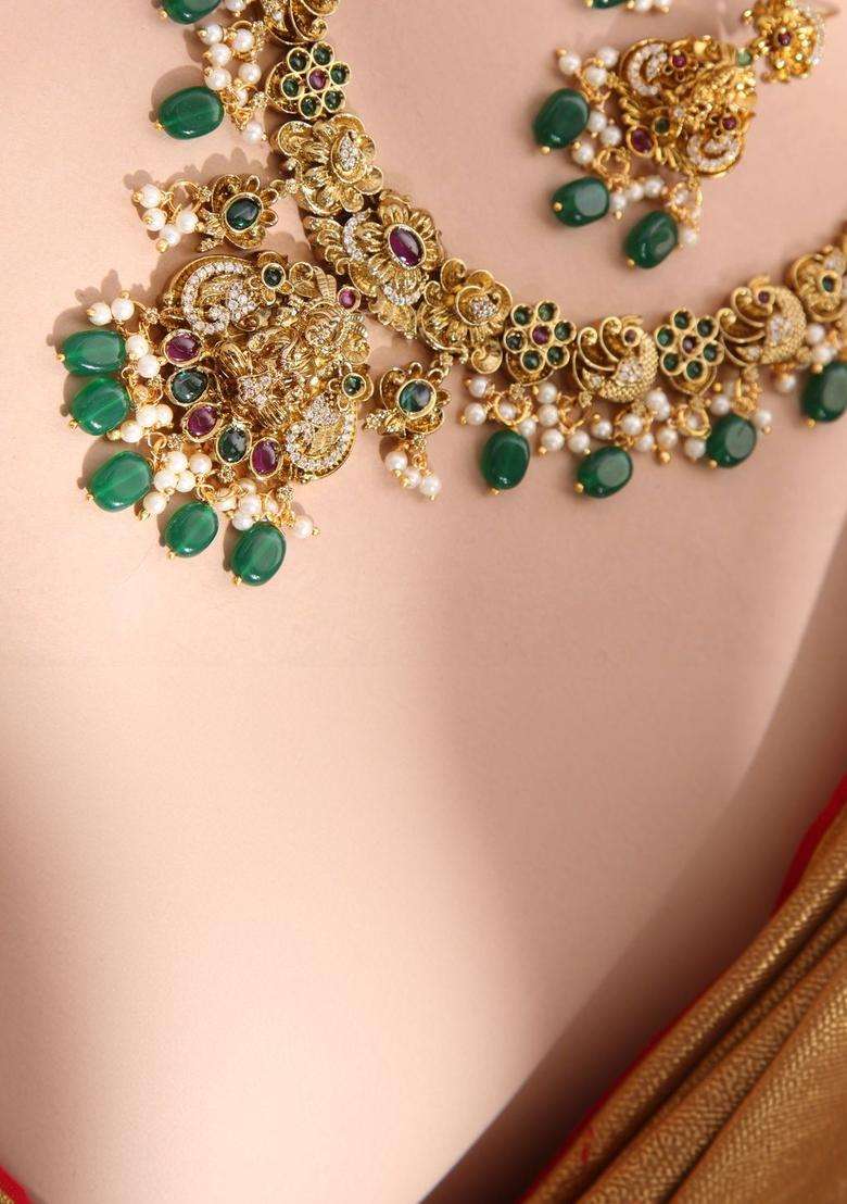 Gold-Plated Stone-Studded & Beaded Jewellery Set for Women | Traditional Temple Jewellery for Wedding & Festive Wear | Gift for Her - Indya