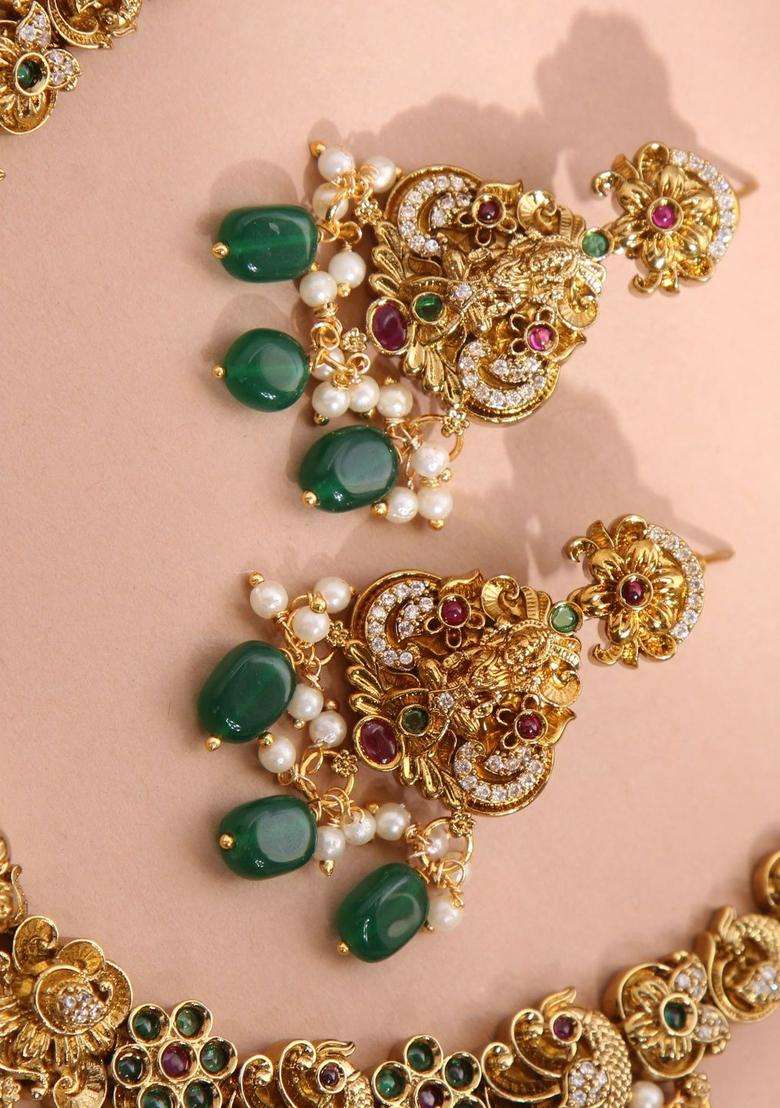 Gold-Plated Stone-Studded & Beaded Jewellery Set for Women | Traditional Temple Jewellery for Wedding & Festive Wear | Gift for Her - Indya