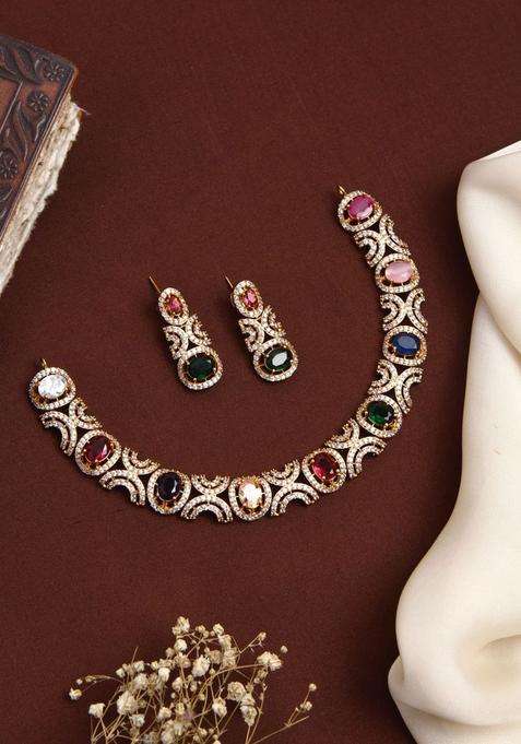 Gold-Plated Halena AD Multistone Choker for Women | Traditional Temple Jewellery for Wedding & Festive Wear | Gift for Her