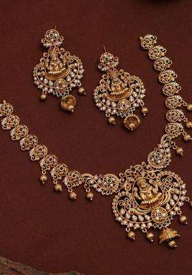 Gold-Plated Temple Stone Studded & Beaded Necklace and Earrings for Women | Traditional Temple Jewellery for Wedding & Festive Wear | Gift for Her