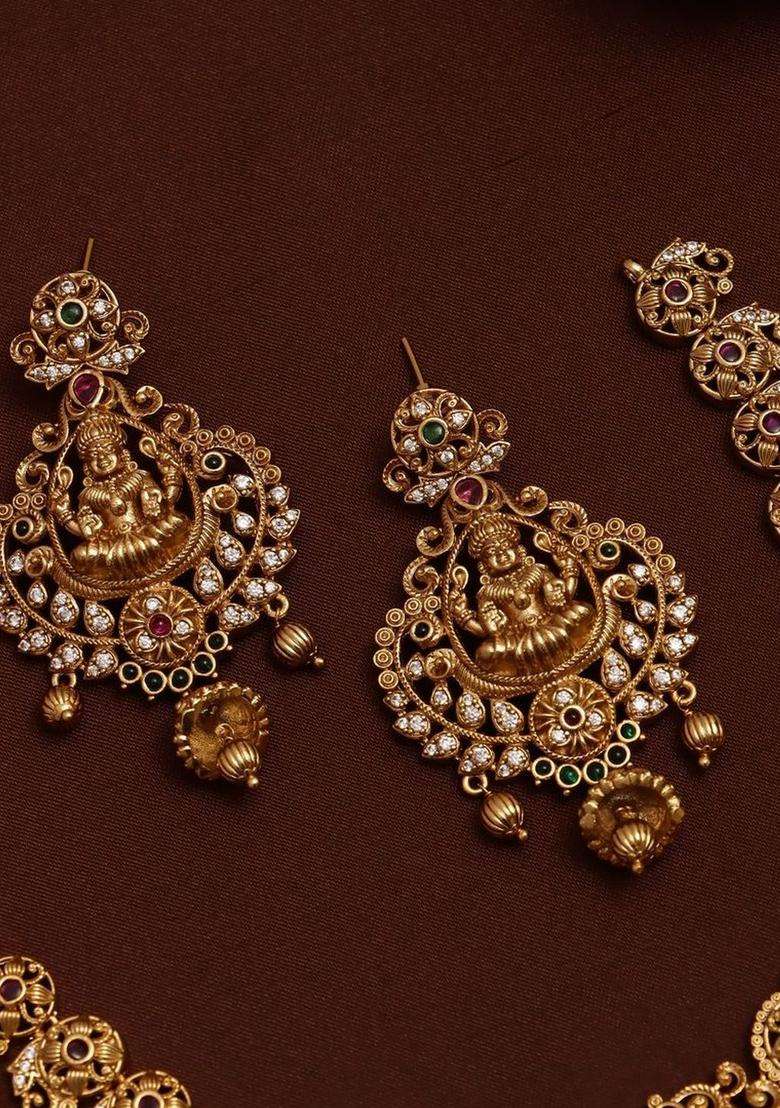 Gold-Plated Temple Stone Studded & Beaded Necklace and Earrings for Women | Traditional Temple Jewellery for Wedding & Festive Wear | Gift for Her - Indya