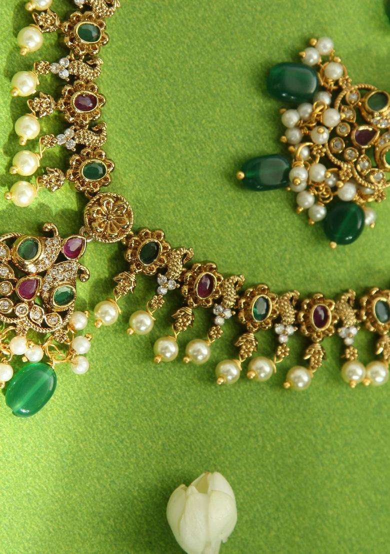 Gold-Plated Stone-Studded & Beaded Jewellery Set for Women | Traditional Temple Jewellery for Wedding & Festive Wear | Gift for Her - Indya