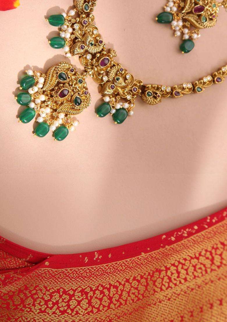 Gold-Plated Stone-Studded & Beaded Jewellery Set for Women | Traditional Temple Jewellery for Wedding & Festive Wear | Gift for Her - Indya