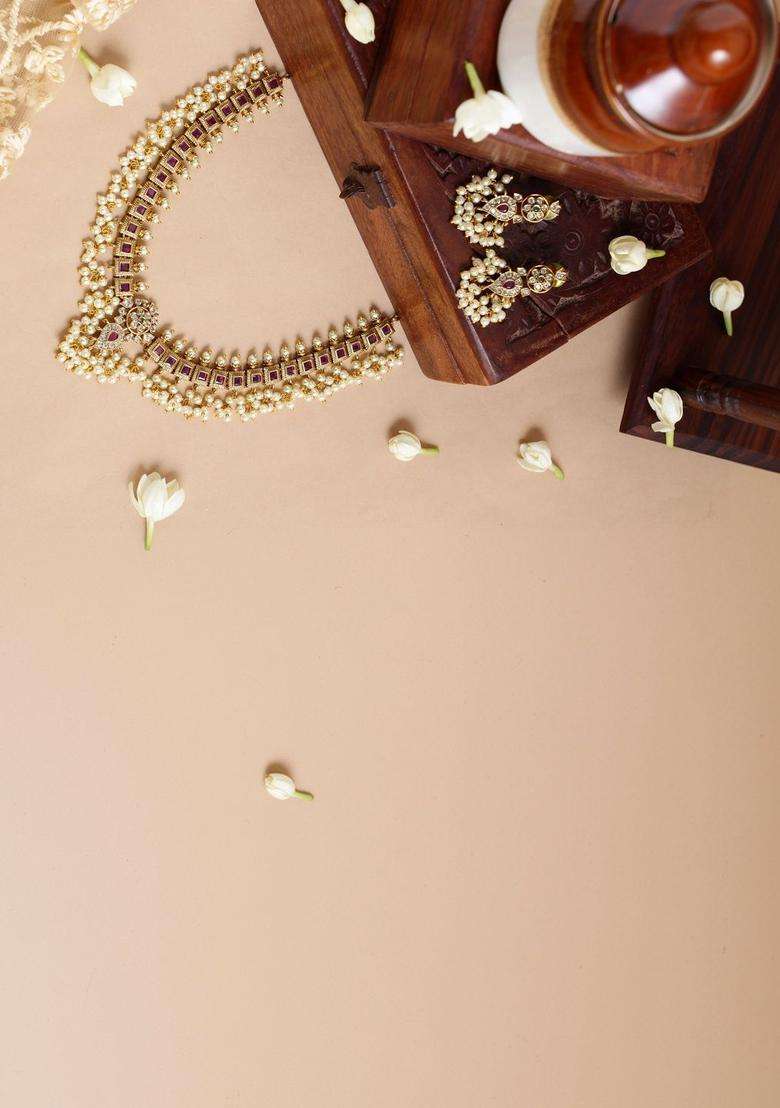 Gold-Plated Stone-Studded & Beaded Jewellery Set for Women | Traditional Temple Jewellery for Wedding & Festive Wear | Gift for Her - Indya