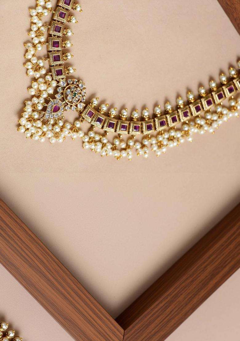 Gold-Plated Stone-Studded & Beaded Jewellery Set for Women | Traditional Temple Jewellery for Wedding & Festive Wear | Gift for Her - Indya