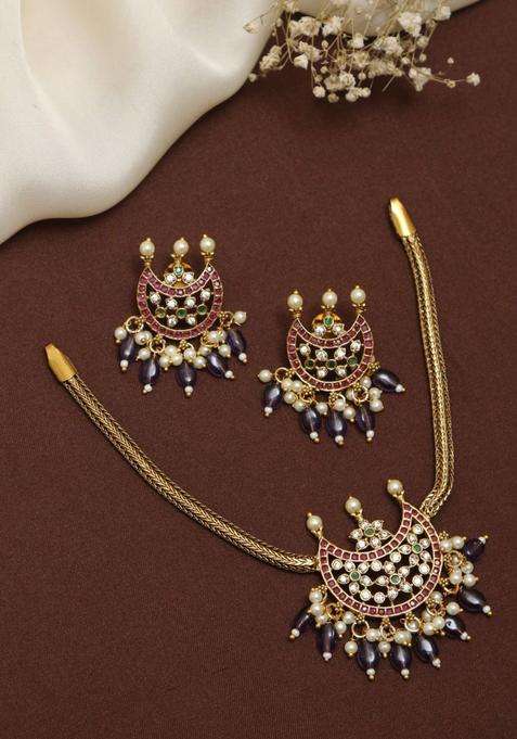 Gold-Plated Chandbali Halfmoon Purple Choker for Women | Traditional Temple Jewellery for Wedding & Festive Wear | Gift for Her