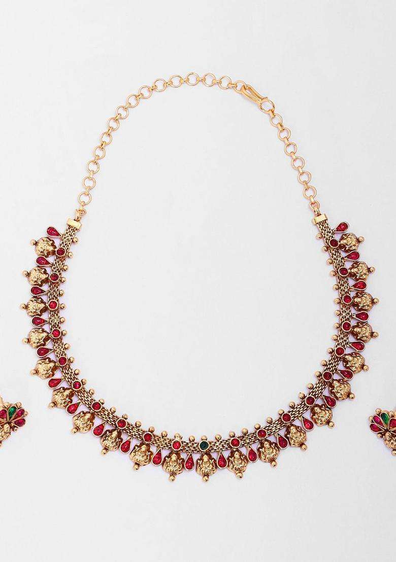 Gold-Plated Goddess Choker Set for Women | Traditional Temple Jewellery for Wedding & Festive Wear | Gift for Her - Indya