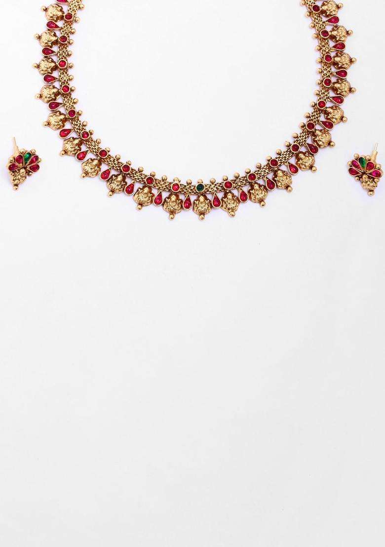 Gold-Plated Goddess Choker Set for Women | Traditional Temple Jewellery for Wedding & Festive Wear | Gift for Her - Indya