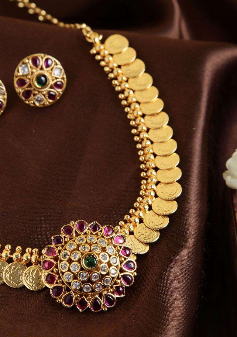 Gold-Plated Stone-Studded & Beaded Jewellery Set for Women | Traditional Temple Jewellery for Wedding & Festive Wear | Gift for Her - Indya