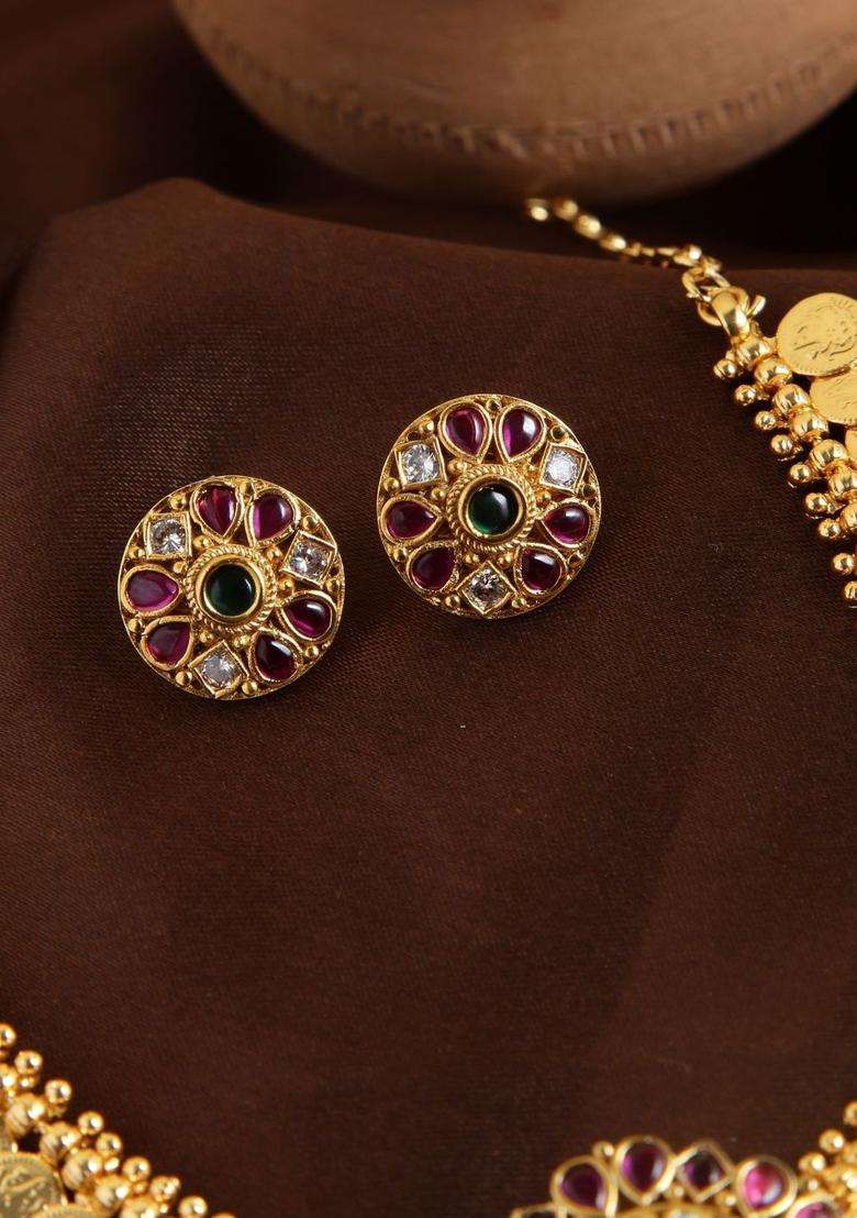 Gold-Plated Stone-Studded & Beaded Jewellery Set for Women | Traditional Temple Jewellery for Wedding & Festive Wear | Gift for Her - Indya