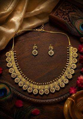 Gold-Plated Temple Cubic Zirconia Necklace and Earrings for Women | Traditional Temple Jewellery for Wedding & Festive Wear | Gift for Her