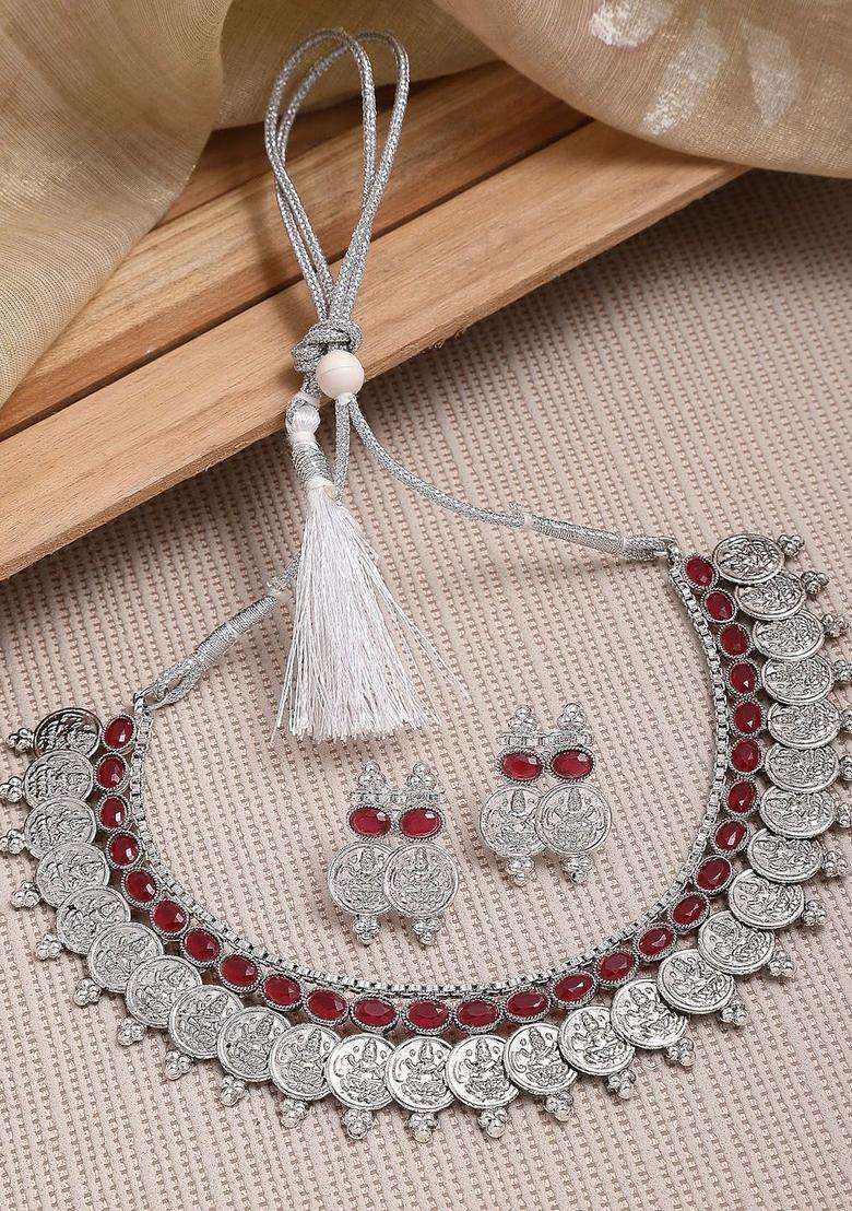 Silver-Plated Kundan-Studded Temple Coin Jewellery Set for Women | Traditional Temple Jewellery for Wedding & Festive Wear | Gift for Her - Indya