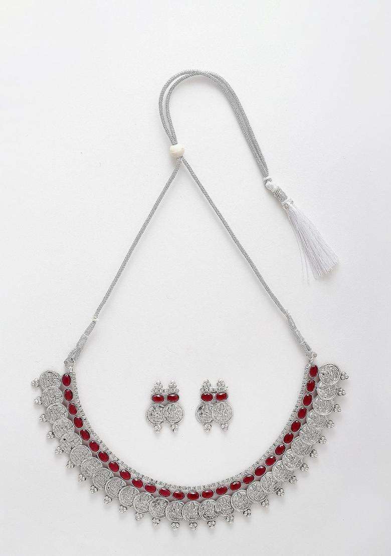 Silver-Plated Kundan-Studded Temple Coin Jewellery Set for Women | Traditional Temple Jewellery for Wedding & Festive Wear | Gift for Her - Indya