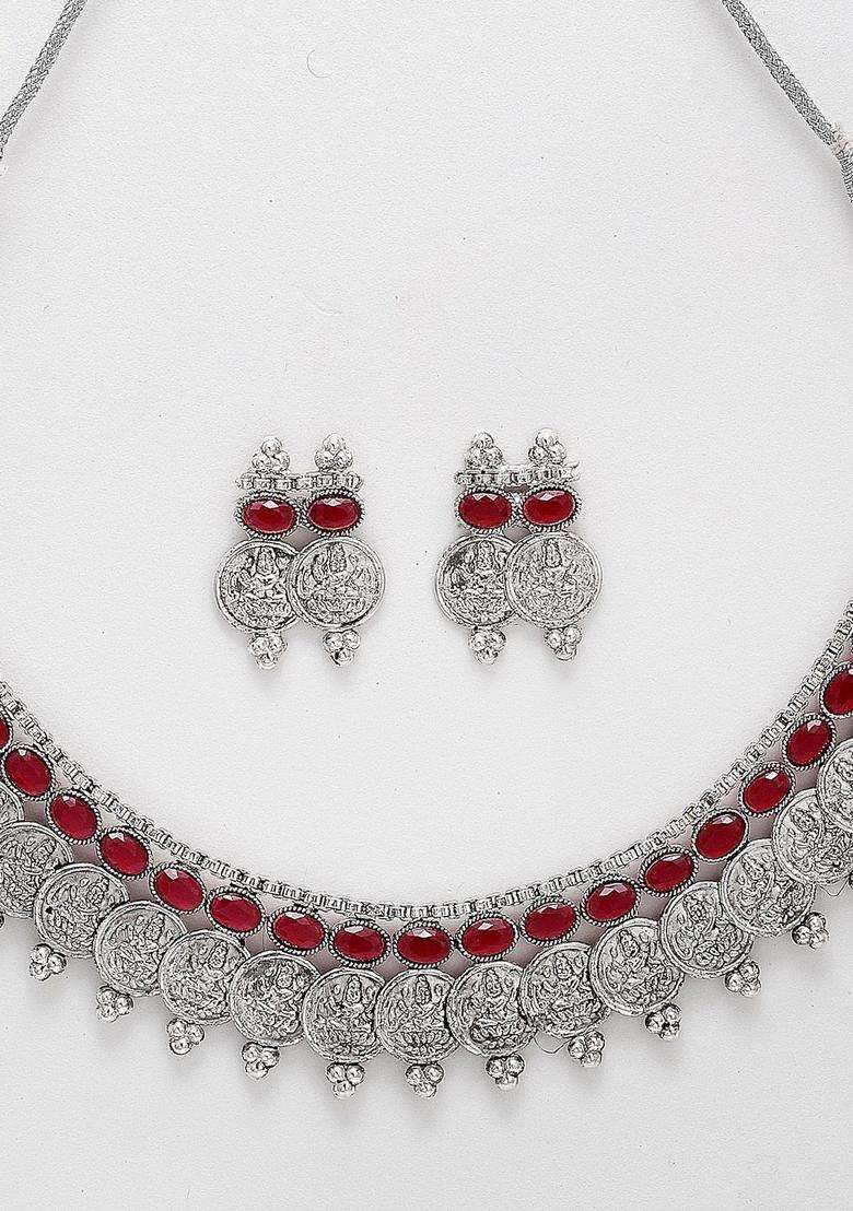 Silver-Plated Kundan-Studded Temple Coin Jewellery Set for Women | Traditional Temple Jewellery for Wedding & Festive Wear | Gift for Her - Indya