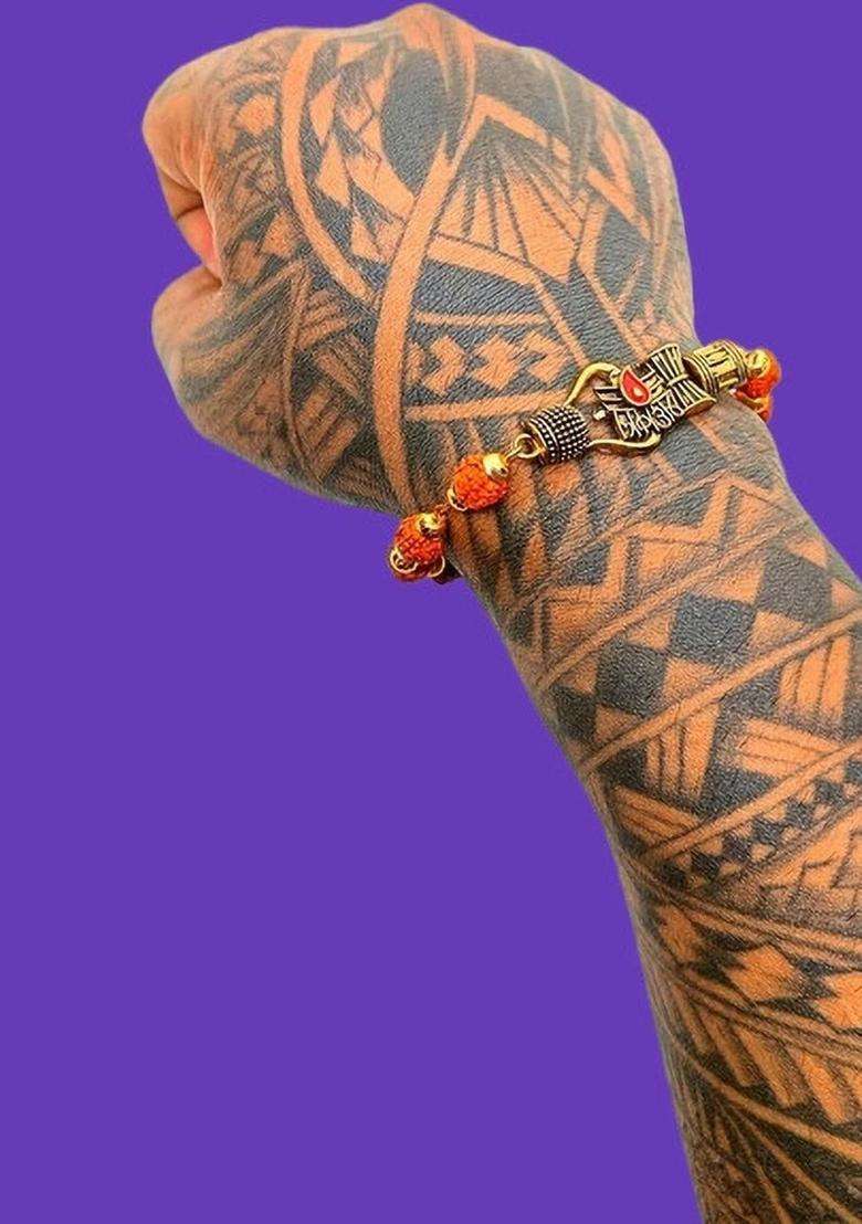 Oxidised Gold-Plated Multistrand Bracelet for Men & Women | Traditional Temple Jewellery for Wedding & Festive Wear | Festive Gift - Indya
